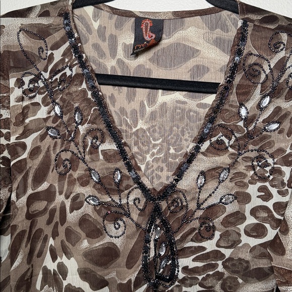 Y2K Priya Sheer Embroidered Leopard Print Cover Up - Picture 5 of 6